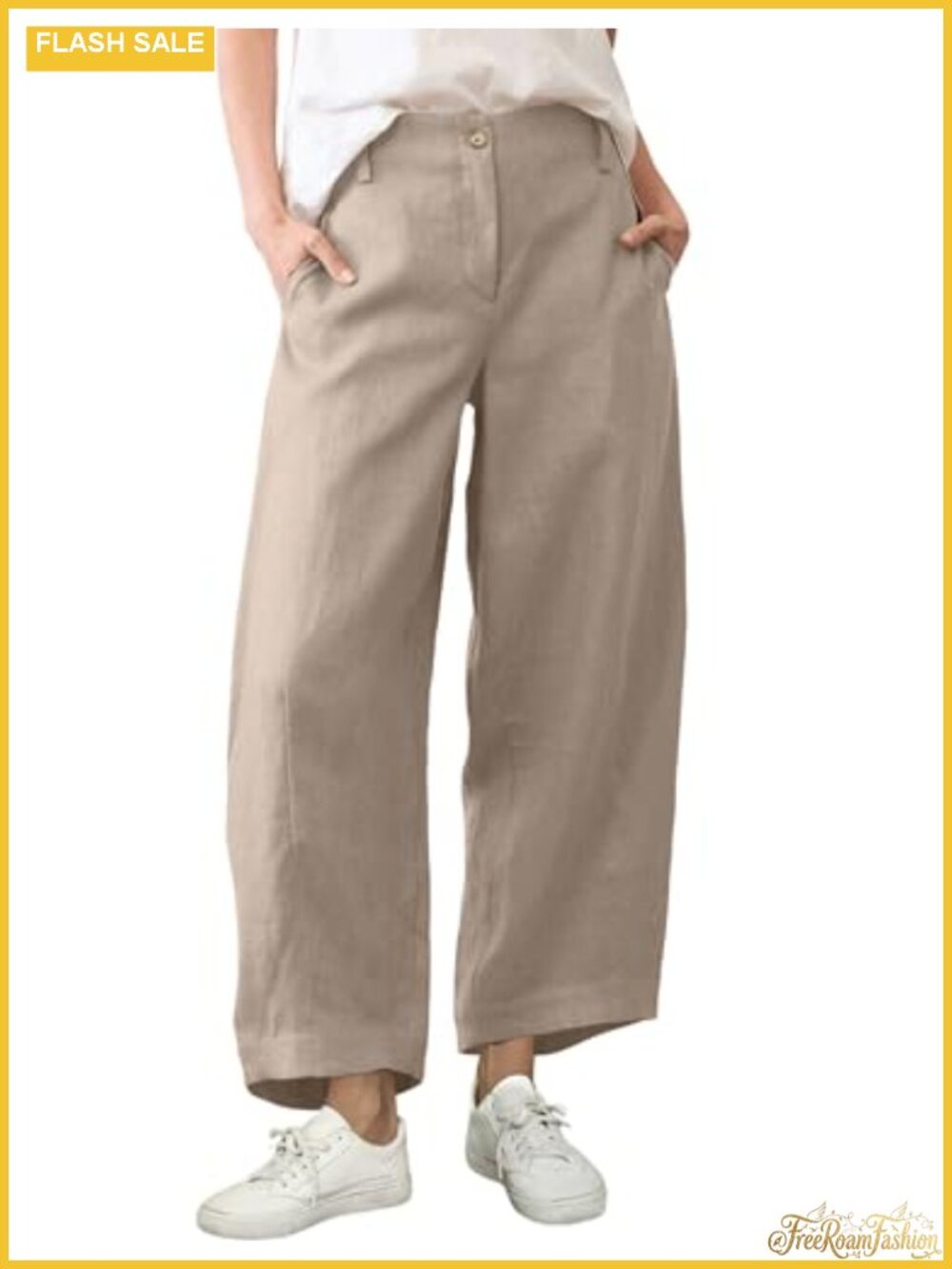 Linen Blend Wide Leg Palazzo Pants with Pockets